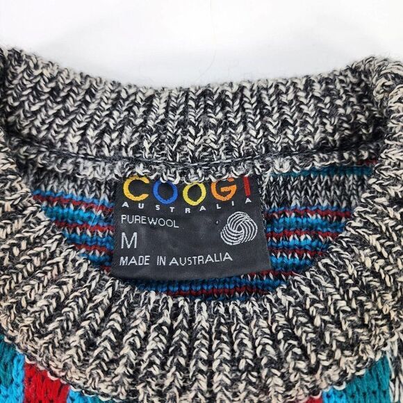COOGI Australia Men's Wool Knit Sweaters Size M Gray Geometric Crewneck pullover - Picture 11 of 12